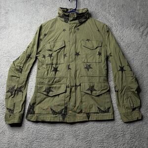 Black Scale Jacket Men's Small Green and Black Star Pattern Long Sleeve Zip Up